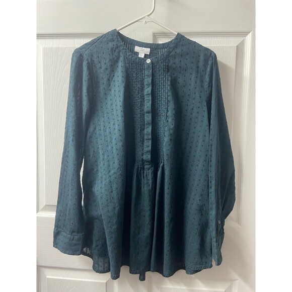 J Jill Blouse Womens Medium Black Textured Boho Peasant Long Sleeved - Picture 1 of 8